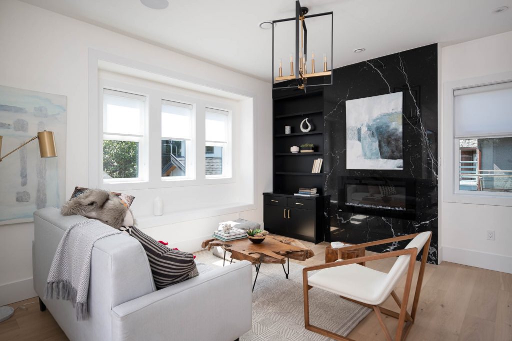 Bold black living fireplace